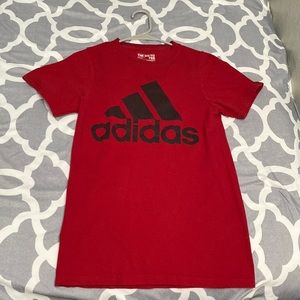 Adidas t shirt color red and black size 25 inches wide 26 inches long
